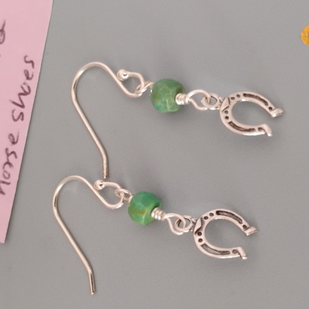 Sterling Silver Kingman Turquoise Horse Shoes Earrings
